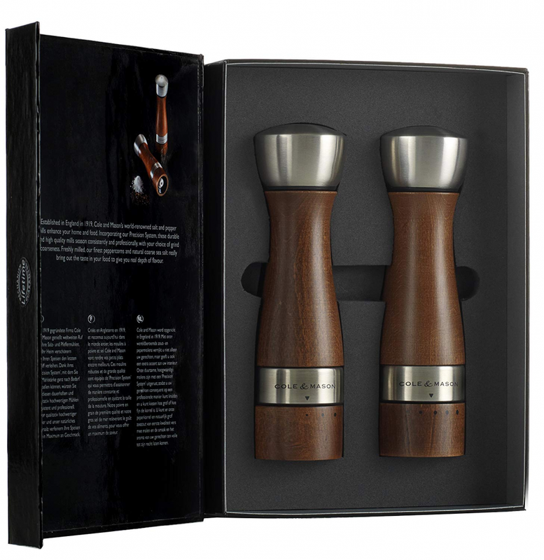 Wood Salt and Pepper Grinder Set Cole and Mason Brown Color 8 Inches Tall Each