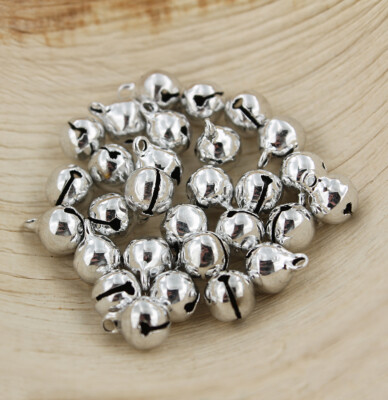 25 Jingle Bells Charms Silver Tone Brass 10mm x 7mm - Z176