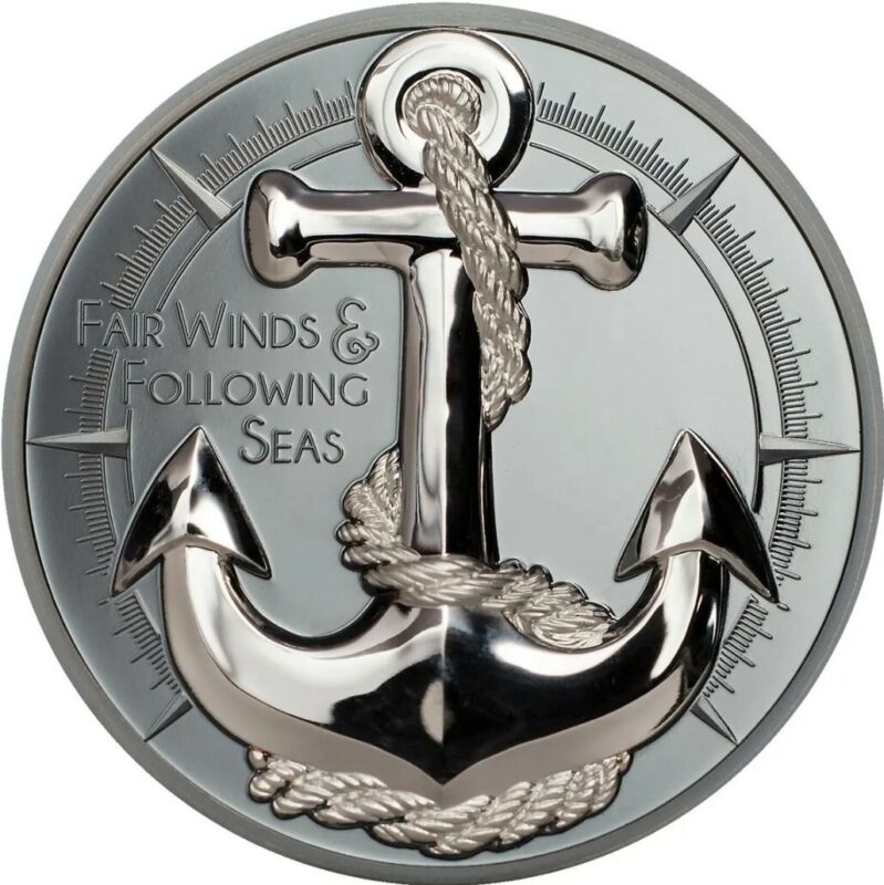 Anchor Fair Winds 2019 $10 High Relief 2oz Silver Black Proof Coin PCGS PF70