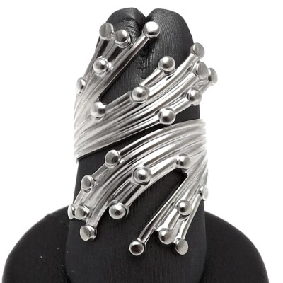 Vintage Beau Sterling Silver Splash Wide Ring Adjustable
