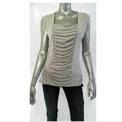 Style & Cor Women Shirt Blouse Top XS Tan Stretch Rouched