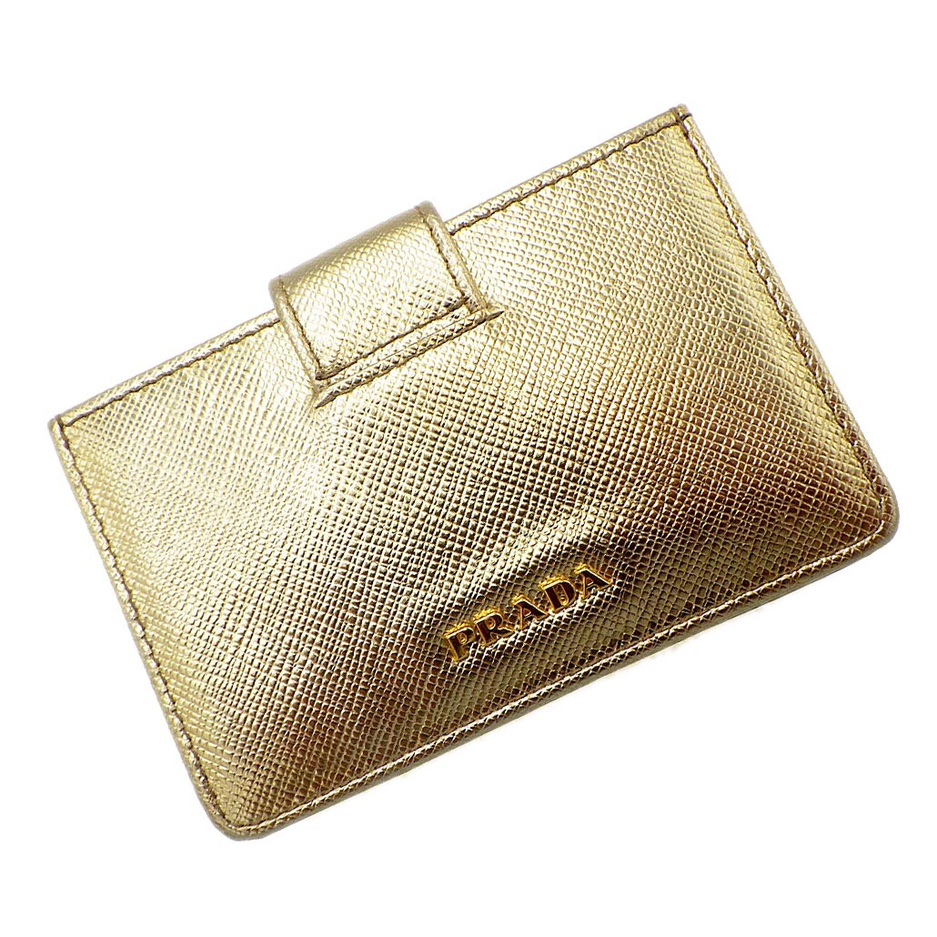 PRADA Accordion Card Wallet Card Case Holder Gold Saffiano