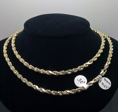 Pre-owned Globalwatches10 Real 10k Yellow Gold Rope Necklace Chain 30" 4mm Lobster Lock Men Diamond Cut