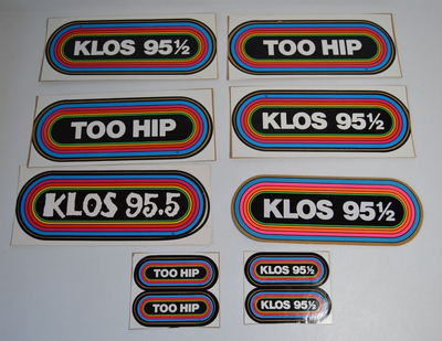 8 Vintage RADIO Station Bumper Stickers Labels Decals KLOS 95.5 FM Too Hip Retro