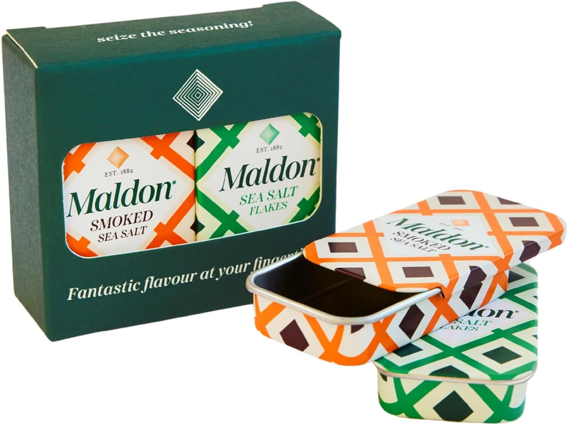 Maldon Salt Pinch Tin Set 4pcs 2 Original & 2 Smoked Sea Salt Empty Travel Tins