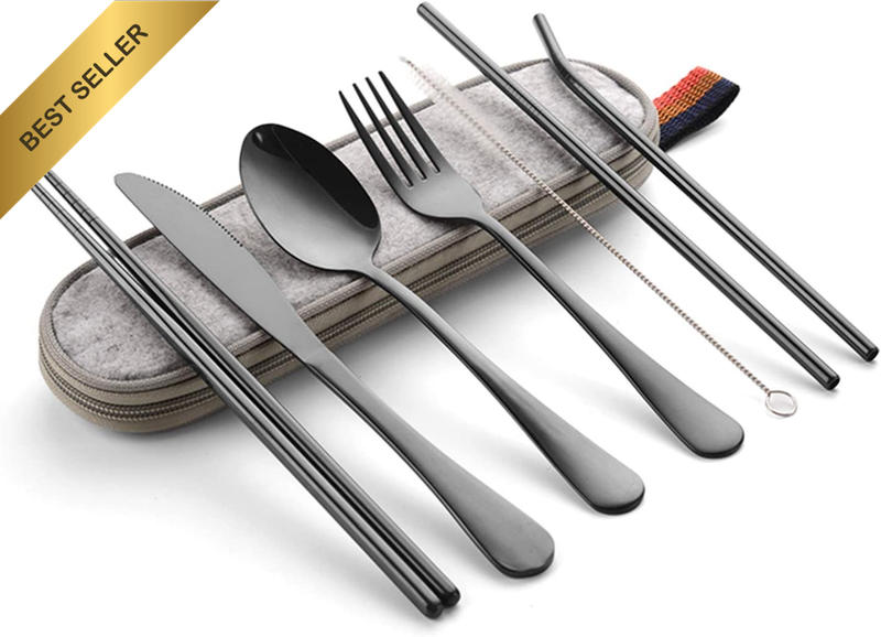 Portable Cutlery Set 8-Piece, Reusable Stainless Steel Travel Cutlery Kit, Flatw