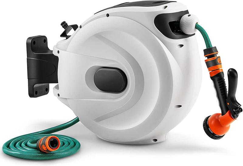 Retractable Garden Hose Reel, 1/2” X 72 FT Wall Mounted Hose Reel with Auto Rewi