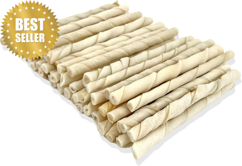 Dog Beef Rawhide Twist Sticks, 12.5Cm (50 Pack), White - Long-Lasting Dog Treats