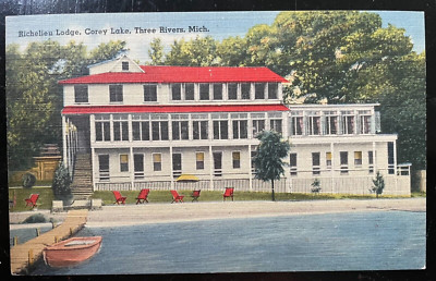 Vintage Postcard 1930-1945 Richelieu Lodge, Crey Lake, Three Rivers, Michigan MI