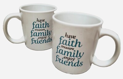 Have Faith,Treasure Family, Enjoy Friends Inspirational Coffee Tea Mug Cup Set 2