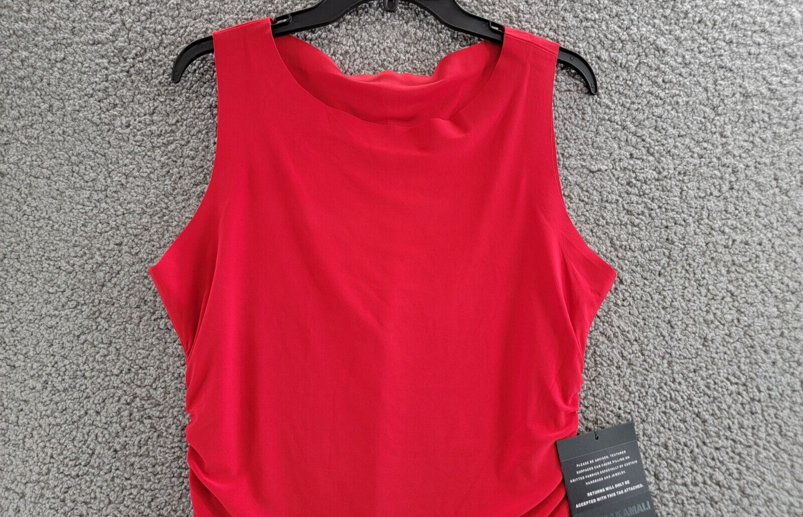 Norma Kamali Ruched Mini Dress Women's L/40 Tiger Red Round Neck Sleeveless - Picture 3 of 15
