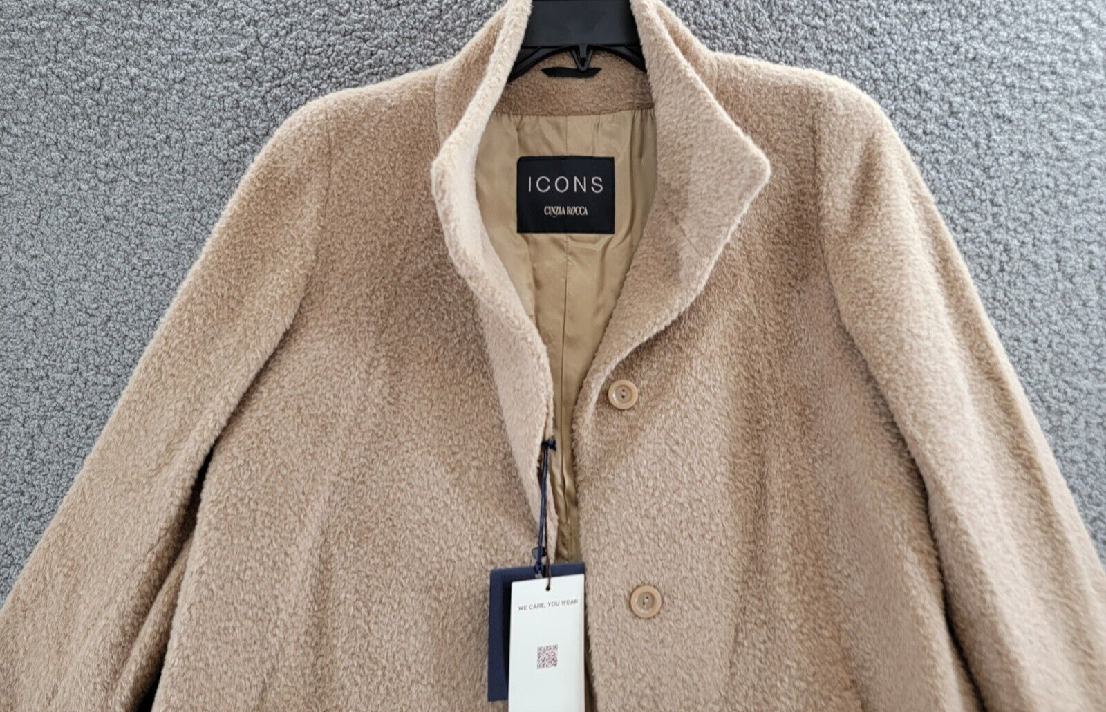 ICONS Cinzia Rocca Fitted Mid Length Coat Women's 6 Lt Camel Wool Blend L/S - Picture 3 of 17