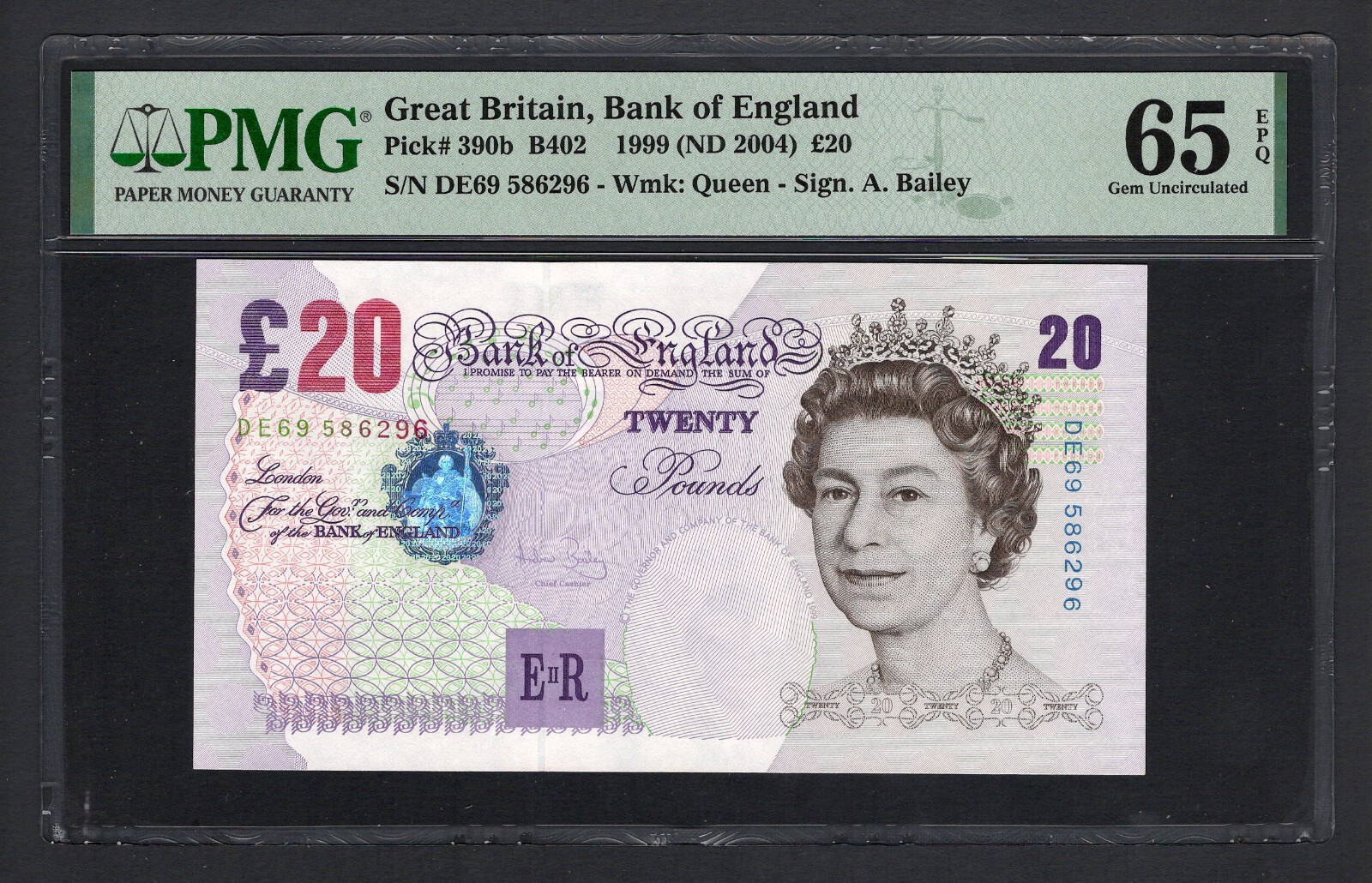 未使用 イギリス 1999年 エリザベス女王高額 20ポンド P-390b 未使用