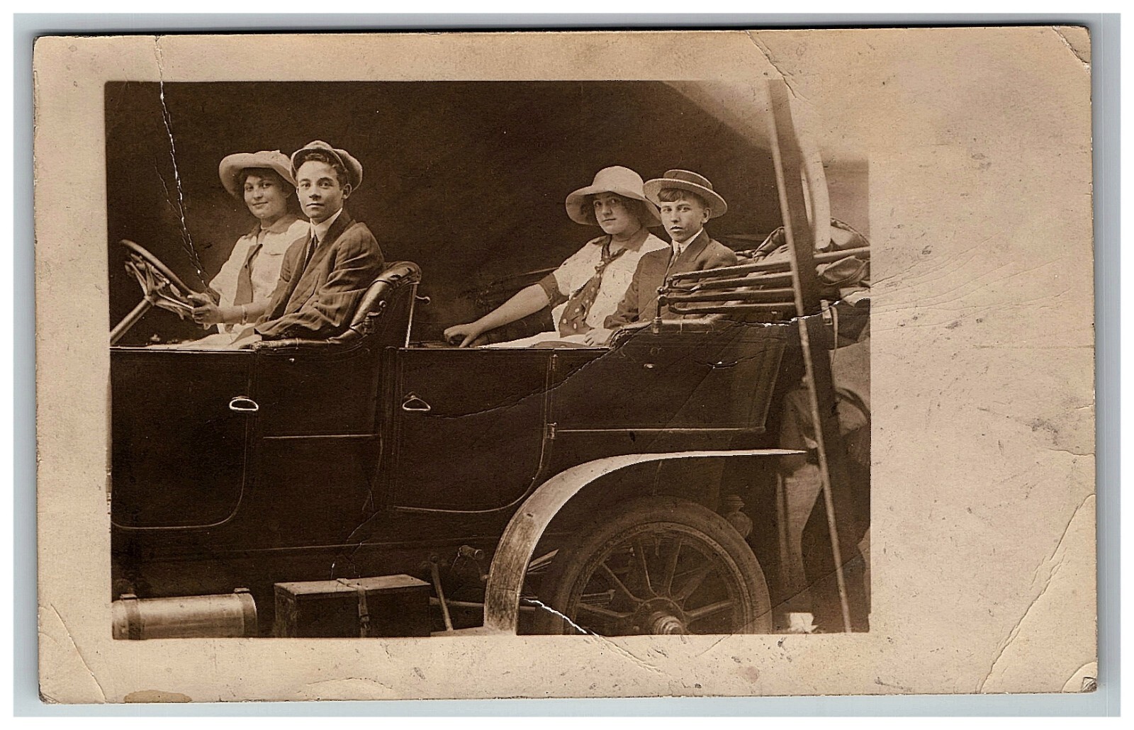 1904-18 Postcard Rppc Antique Car Pose People Real Photo Automobile