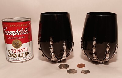 2 SKELETON HAND glass highball barware drinking glasses bloody mary halloween