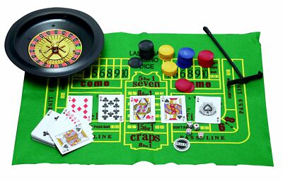 5 in 1 Casino Games Set Roulette,Poker, Black Jack, Craps, has Chips,Mats,