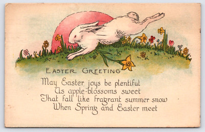 Postcard Easter Greeting Bunny Jumping Through Easter Lilies Posted 1927