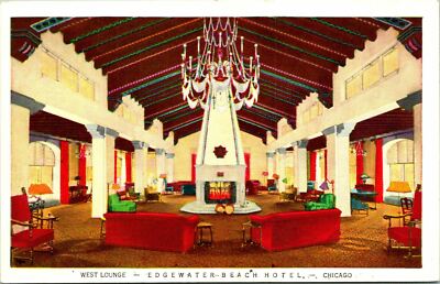 Chicago IL Edgewater Beach Hotel West Lounge Postcard unused (20548)
