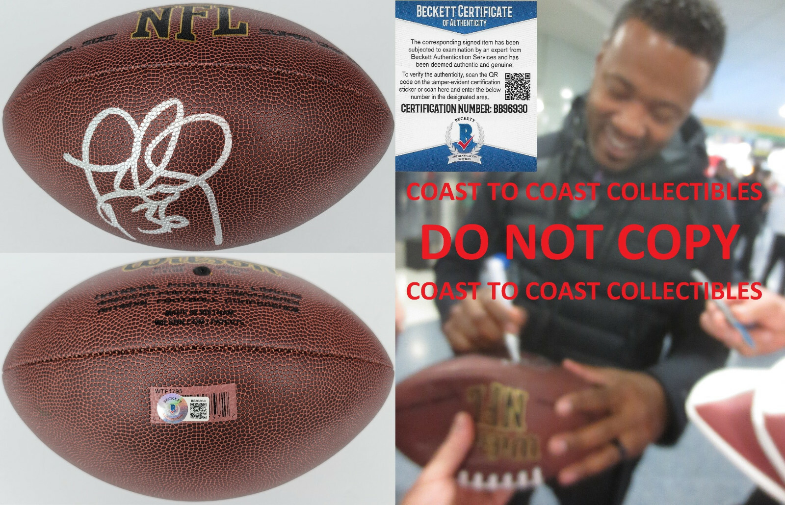 Lawyer Milloy New England Patriots Seahawks signed football proof Beckett COA autograph Lawyer Milloy New England Patriots Seahawks signed football proof Beckett COA autograph