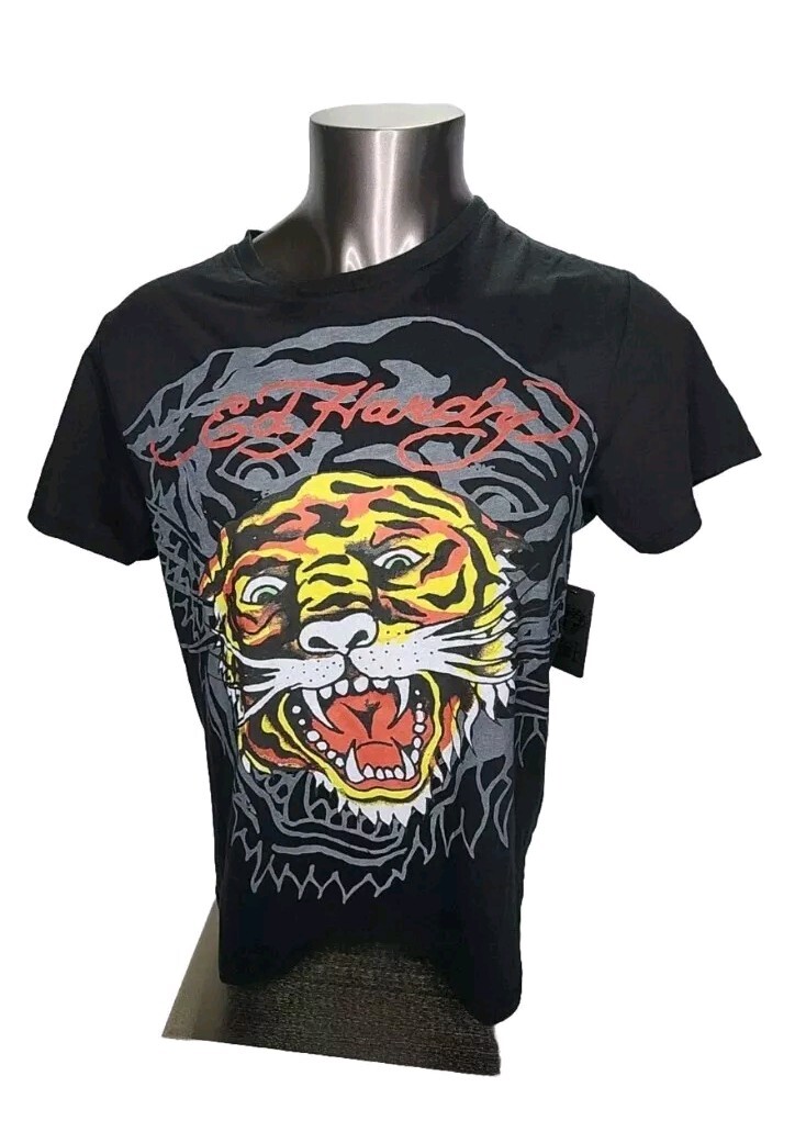 Ed Hardy TIGERS Tシャツ 🔥Ed Hardy RETRO TIGER TEE BLACK SHORT SLEEVE T-Shirt Size