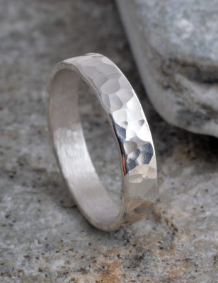Silver Band 925 Sterling Silver Hammered Band Handmade Wide Gift Ring K-460