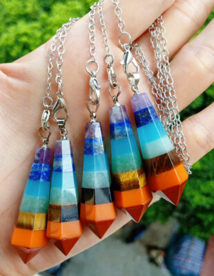 5pcs Yoga 7 Chakra Stone Pendulum Pendants Diviner Reiki Healing Amulet