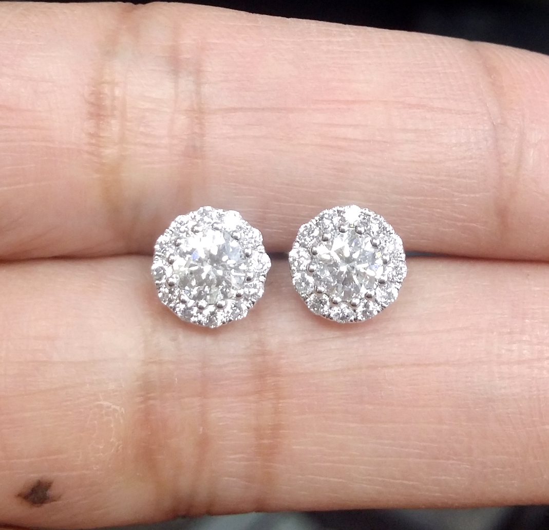 Pre-owned Handmade Deal 14k Gold 1.05 Ctw Solitaire Halo Studs Round Genuine Diamond Earrings 7mm