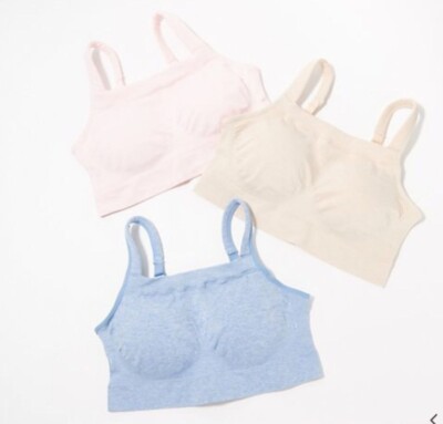 3 pcs Breezies Comfort Zone Full Coverage Wirefree T-Shirt Bra Rose/Blue/Beige