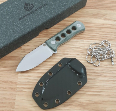QSP Knife Canary Neck Folding Knife 2.50 14C28N Steel Blade Green Micarta Handle