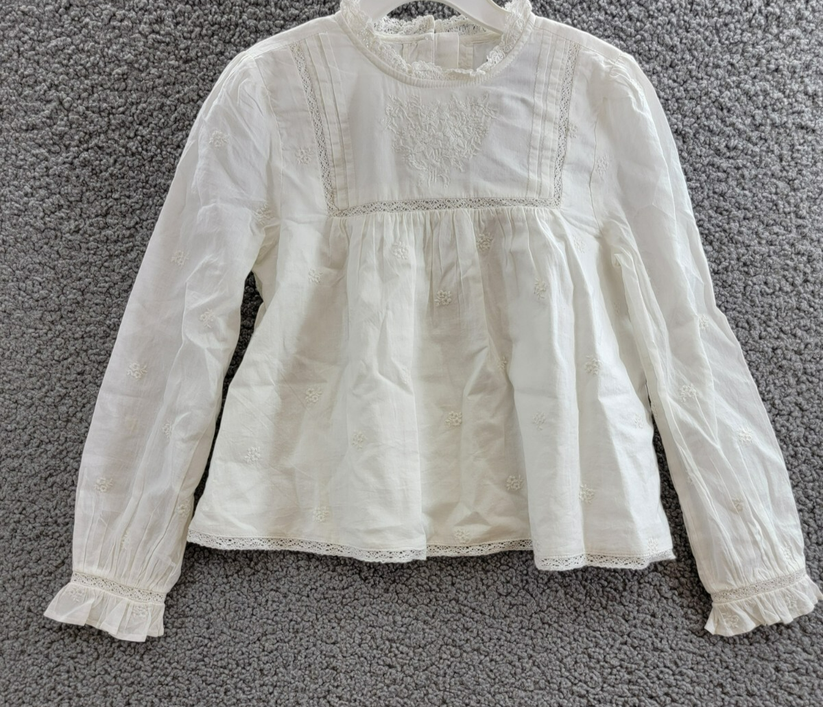 Ralph Lauren Embroidered Voile Top Big Girls 6/6X White Stand Collar Button Back - Picture 2 of 17