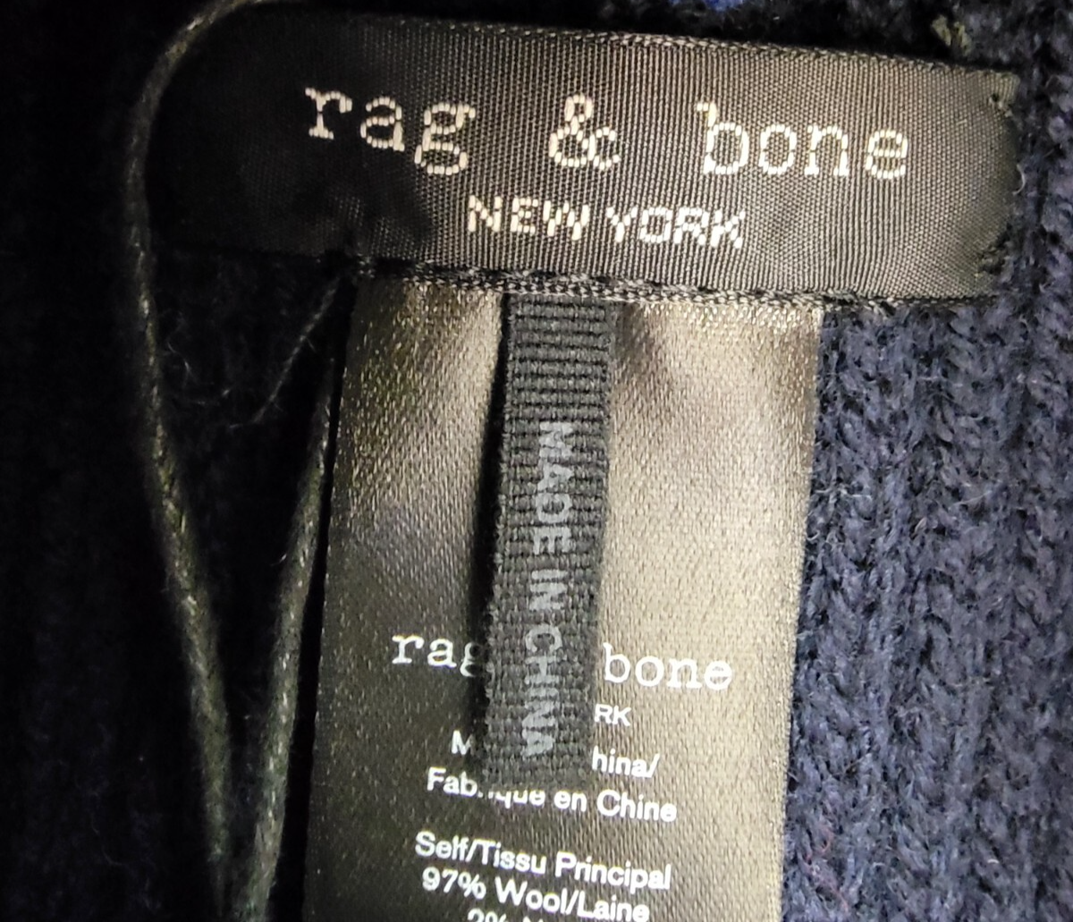 rag & bone Wool Blend Blake Stripe Beanie Womens One Size Blue Multi Folded Edge - Picture 8 of 15