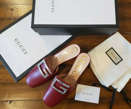 Pre-owned Gucci Nwb  Women's Leather Shoes Malaga Kid With Gg Logo Red  39 Us 9