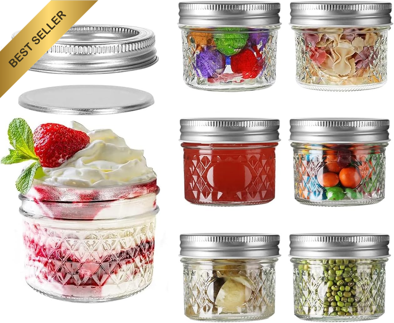 Mason Jars, 4 OZ Jelly Jars with Regular Lids and Bands, Ideal for Jam, Honey, W