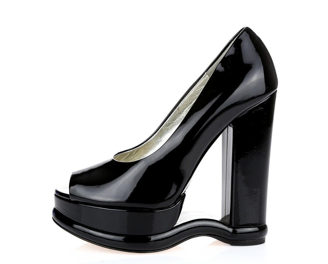 DOLCE & GABBANA black patent leather open toe cut out wedges
