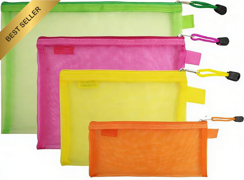 4 Pack Zipper Mesh File Bags,Plastic File Folder for Office School Home Organizi