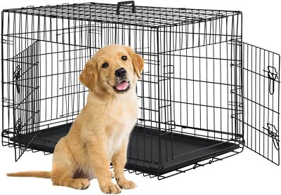 Dog Crate Dog Cage Dog Kennel Metal Wire Double-Door Folding Pet Animal Pet Cage