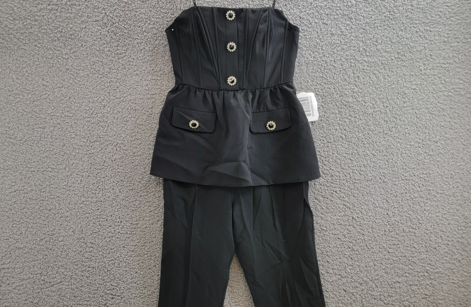 Self-Portrait Crepe Strapless Jumpsuit Women's 4 Black Straight Neck Back Zip - Picture 3 of 19