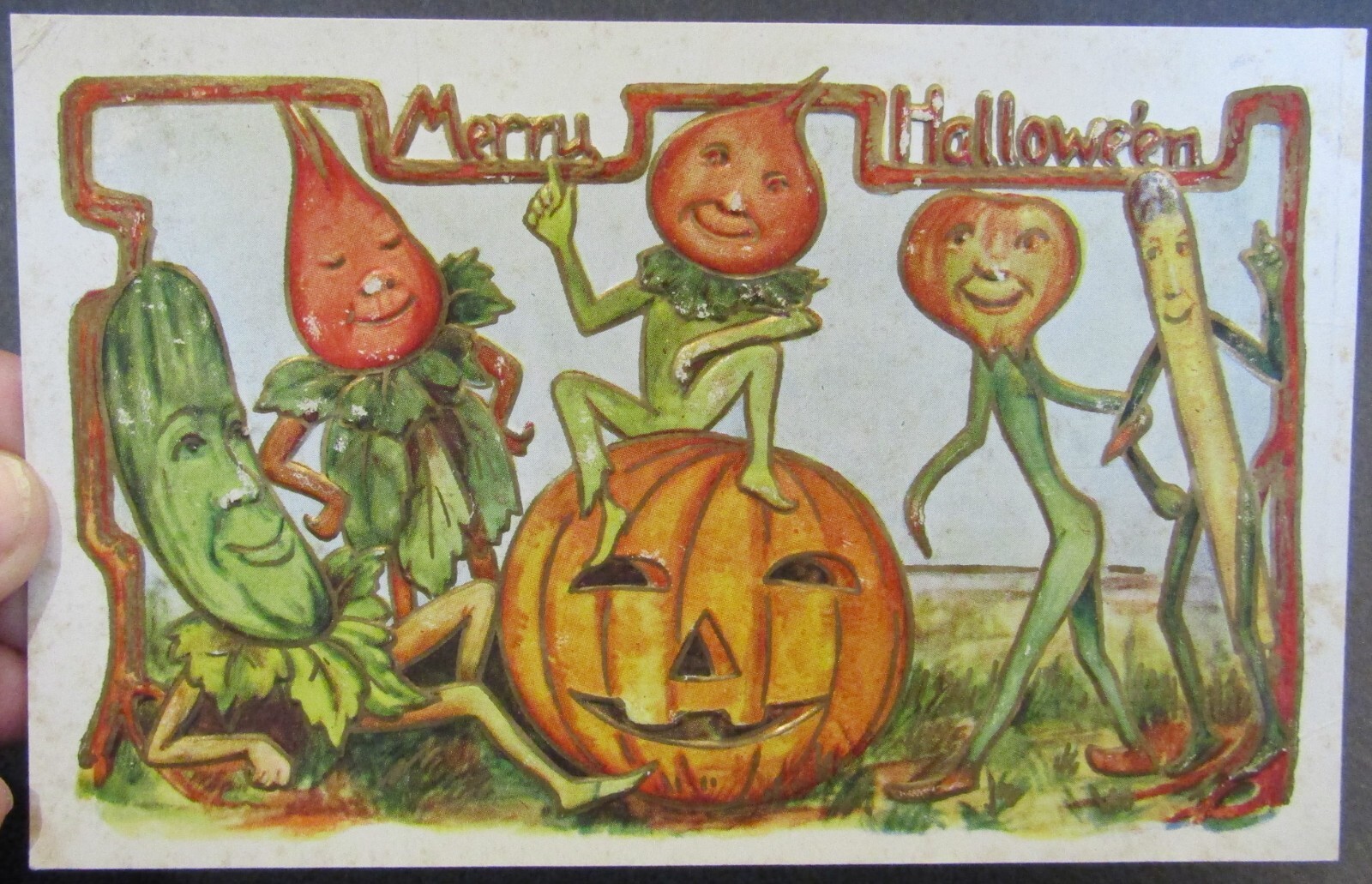 UMM .com Hallowe'en Party ポストカード Antique Merry Hallowe'en Postcard, Embossed Anthropomorphic