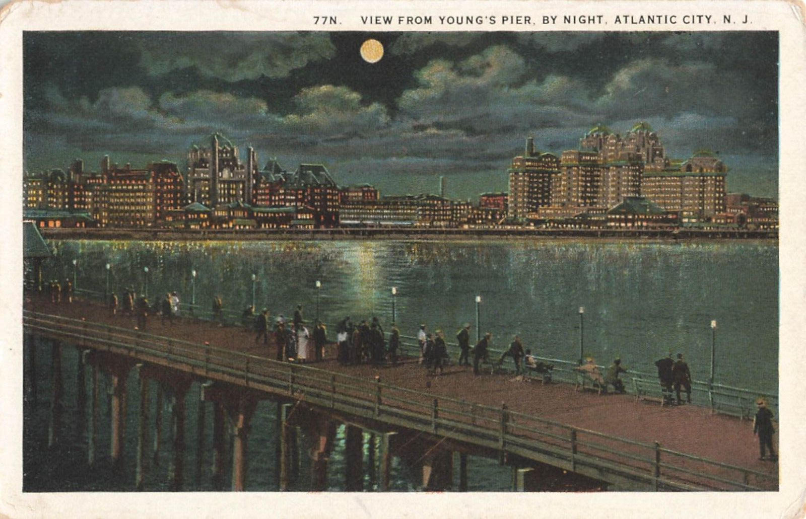 Postcard View From Young's Pier, By Night, Atlantic City, N.J. VTG VPC02.