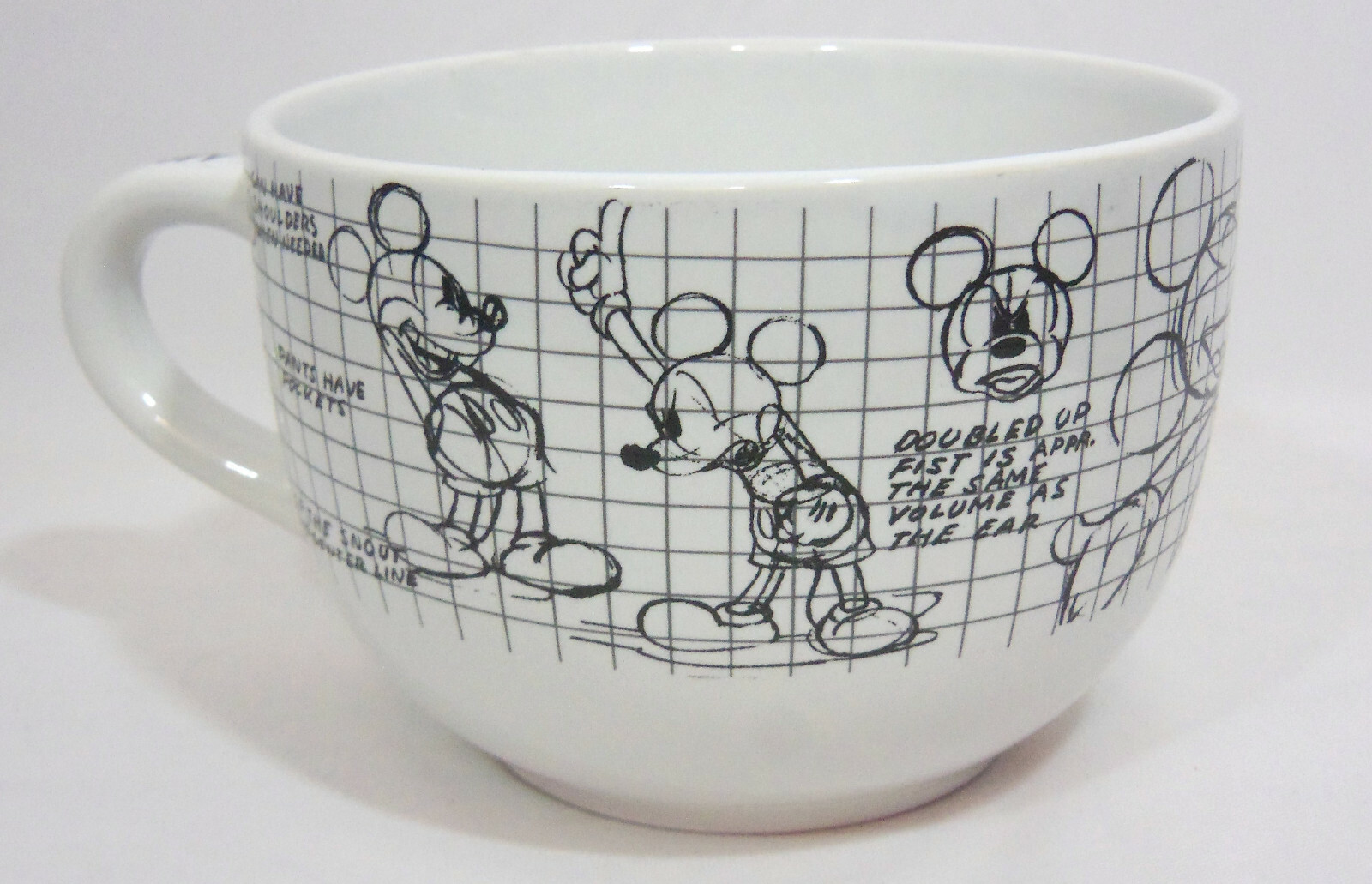 Disney Mickey Mouse Sketch Book Coffee Mug Soup Black White Animation Jumbo 26oz
