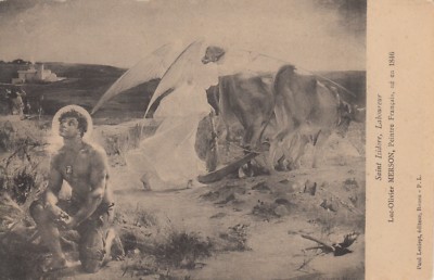 Carte postale ancienne TABLEAU peinture luc-olivier MERSON laboureur saint isido