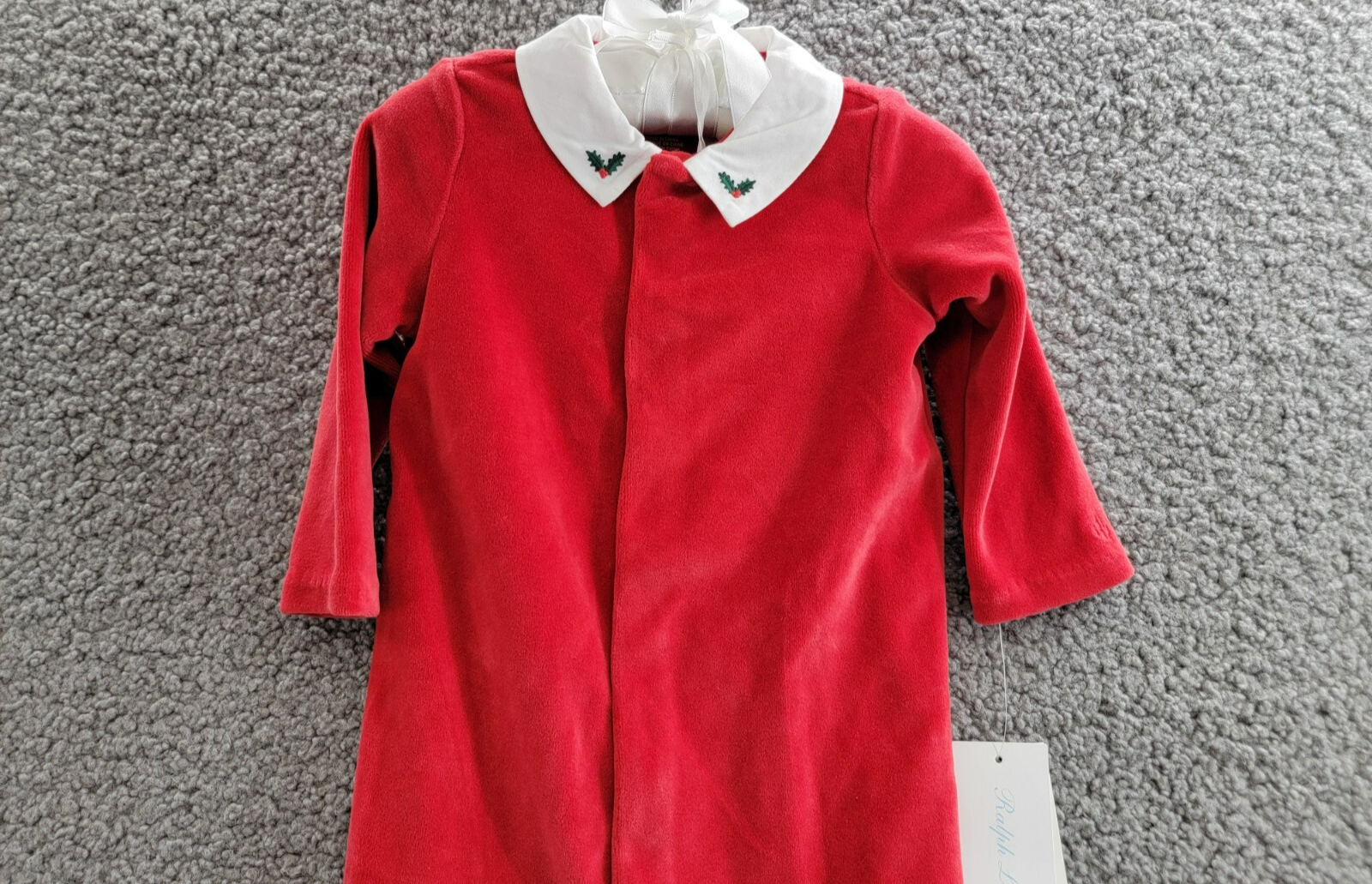 Ralph Lauren Embroidered Velour Footed Coverall Baby Boys' 6M Red Snap Placket - Picture 3 of 19