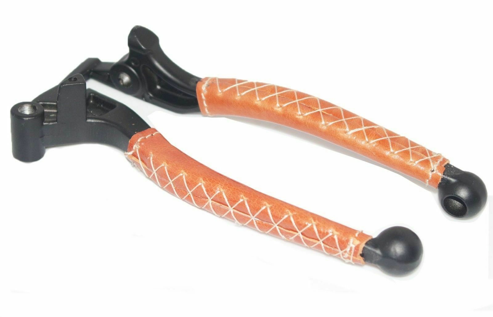 Fits Royal Enfield Tan Leather Covered 7/8" Handlebar Grip & Lever Set 