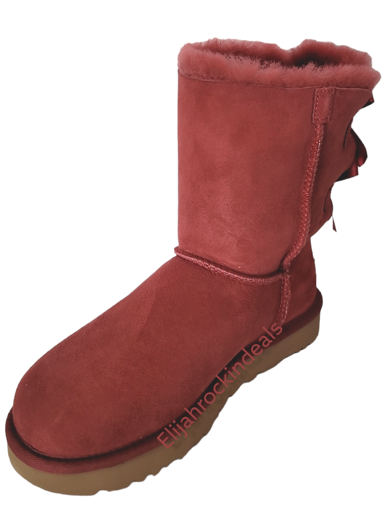 Pre-owned Ugg Womens  Short Bailey Bow Ii Timeless Red Suede Boots Size Us 7, 8