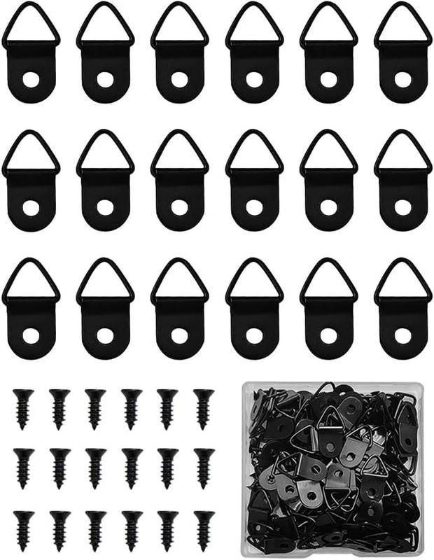 100 Pieces Small Triangle Ring Steel Picture Hangers with 100 Pieces Screws, Tri