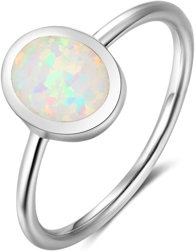 Stainless Steel Oval Shape Simulated Fire Opal Wedding Engag