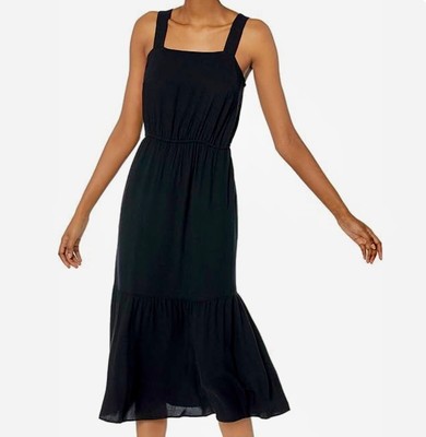 AMAZON ESSENTIALS XXL BLACK FLUID TWILL TIERED FIT & FLARE DRESS NWT