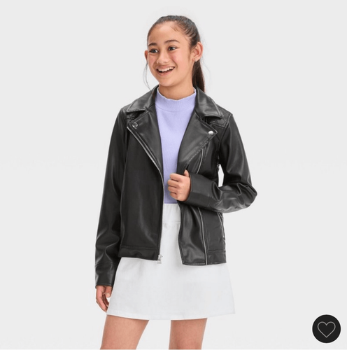 美品　L'ART SPORT PLUS BLACK JACKET Art Class Girl's Black Quilted Faux Leather Full Zip Moto