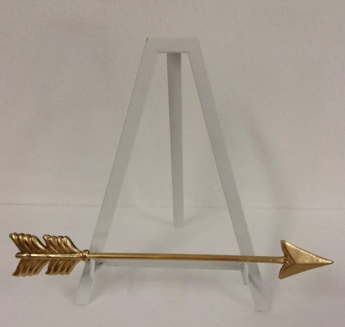 Standing Gold Arrow Display Easel Platter Plate Picture Photo Home Decor D9