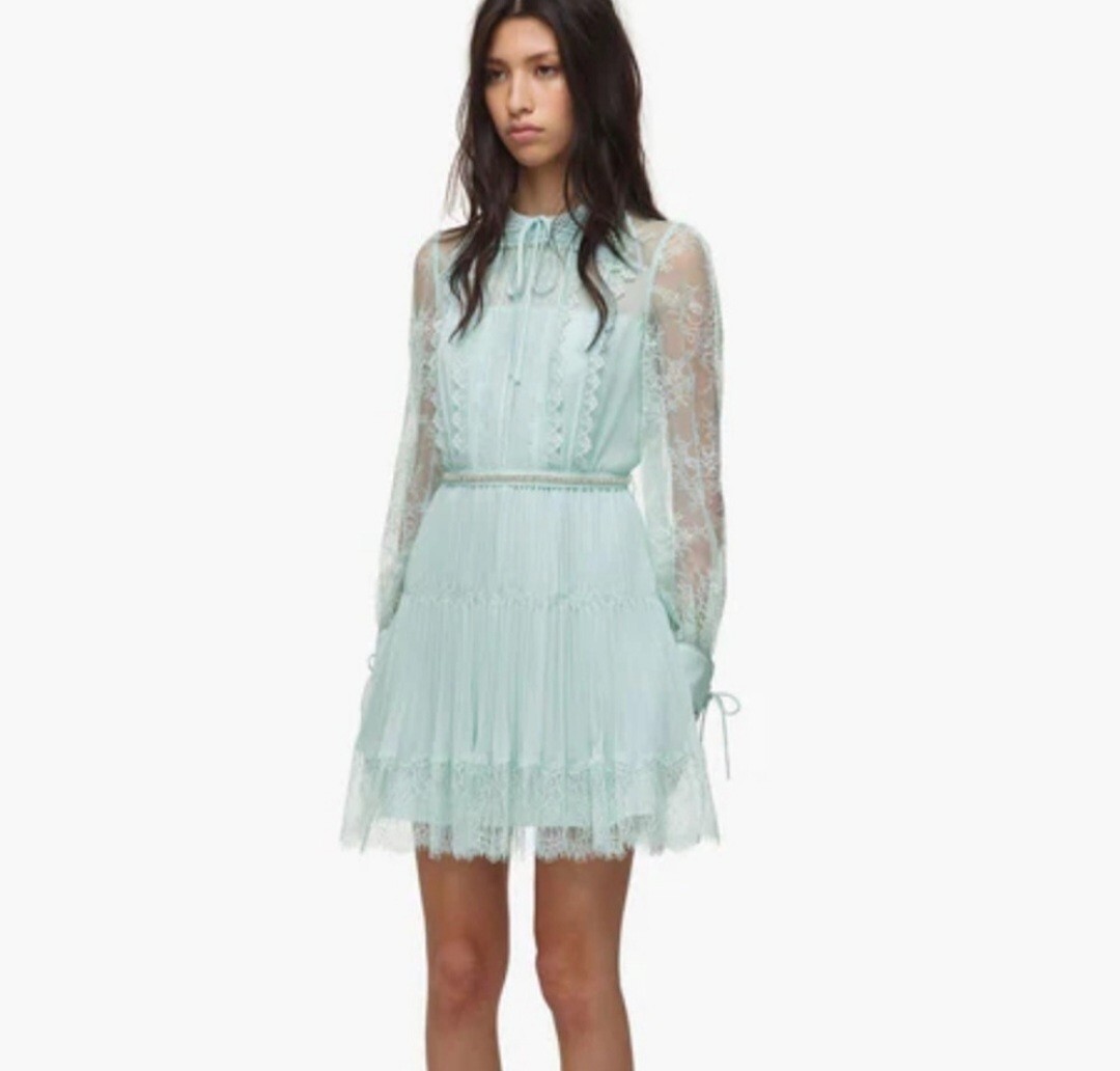 Pre-owned Self-portrait Self Portrait Mint Green Lace Dress Us0,2,4,6,8,10 100% Authentic In White